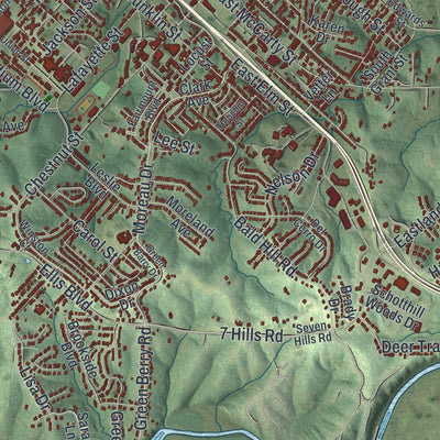 Second close-up of the map of Jefferson City, Missouri print showing more streets and buildings