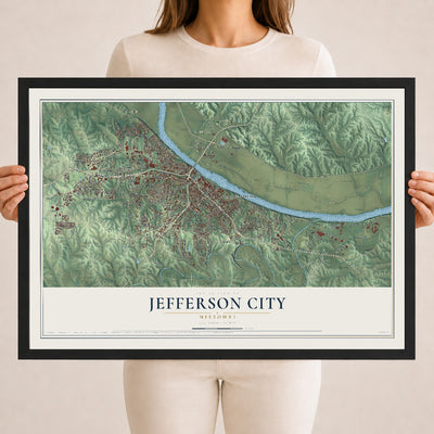 Map of Jefferson City, Missouri, 18 x 24 inch print in a black wood frame