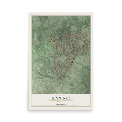 Map of Jennings, Missouri, 12 x 18 inch unframed archival matte print