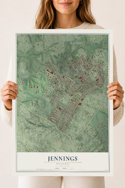 Map of Jennings, Missouri, 18 x 24 inch unframed archival matte print