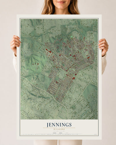 Map of Jennings, Missouri, 24 x 36 inch unframed archival matte print