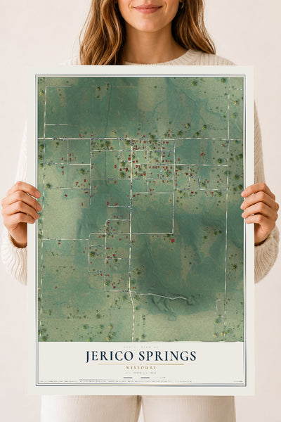 Map of Jerico Springs, Missouri, 18 x 24 inch unframed archival matte print