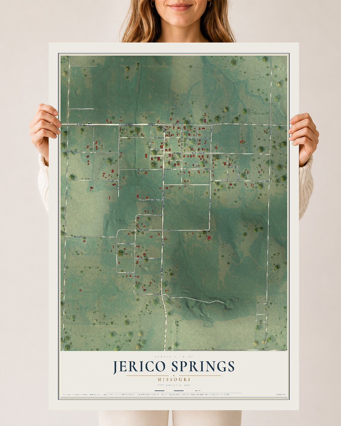 Map of Jerico Springs, Missouri, 24 x 36 inch unframed archival matte print