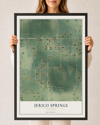 Map of Jerico Springs, Missouri, 24 x 36 inch print in a black wood frame