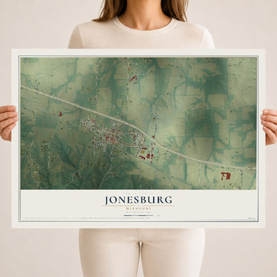 Map of Jonesburg, Missouri, 18 x 24 inch unframed archival matte print
