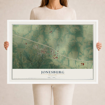 Map of Jonesburg, Missouri, 24 x 36 inch print in a white wood frame