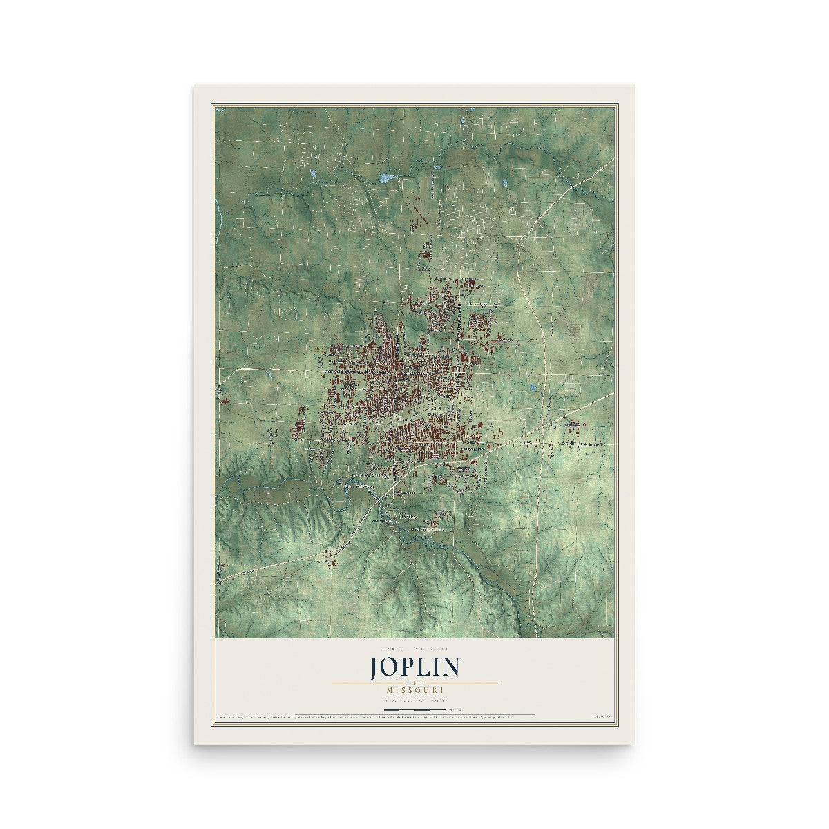 Map of Joplin, Missouri, 12 x 18 inch unframed archival matte print