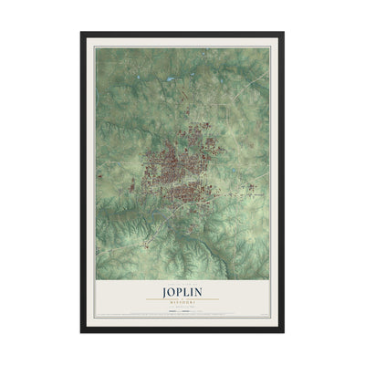 Map of Joplin, Missouri, 12 x 18 inch print in a black wood frame
