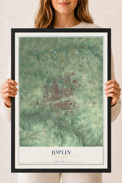Map of Joplin, Missouri, 18 x 24 inch print in a black wood frame