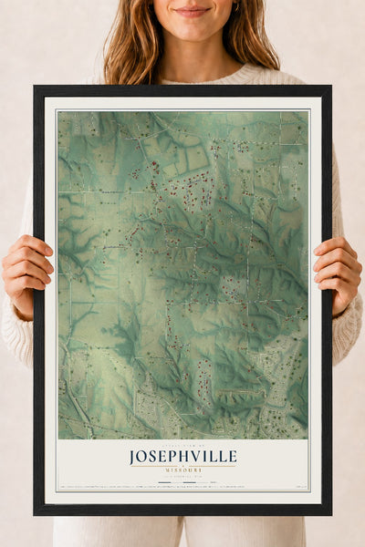 Map of Josephville, Missouri, 18 x 24 inch print in a black wood frame