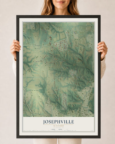 Map of Josephville, Missouri, 24 x 36 inch print in a black wood frame