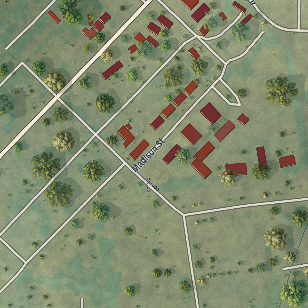 Close-up of the map of Junction City, Missouri print showing street and building detail
