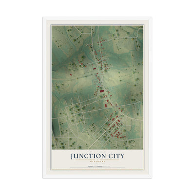 Map of Junction City, Missouri, 12 x 18 inch print in a white wood frame