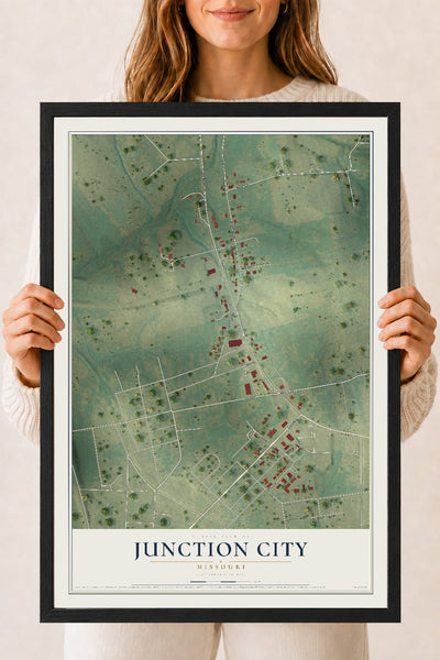 Map of Junction City, Missouri, 18 x 24 inch print in a black wood frame