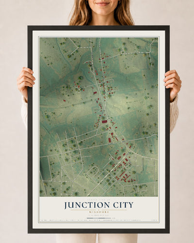 Map of Junction City, Missouri, 24 x 36 inch print in a black wood frame