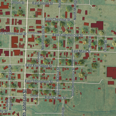 Close-up of the map of Kahoka, Missouri print showing street and building detail