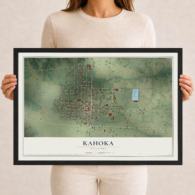 Map of Kahoka, Missouri, 12 x 18 inch print in a black wood frame