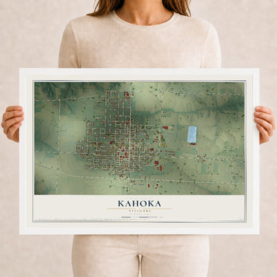 Map of Kahoka, Missouri, 12 x 18 inch print in a white wood frame