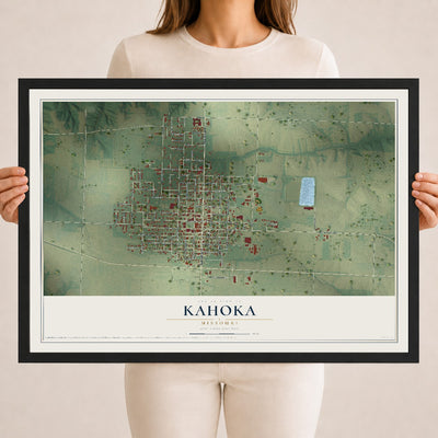 Map of Kahoka, Missouri, 18 x 24 inch print in a black wood frame