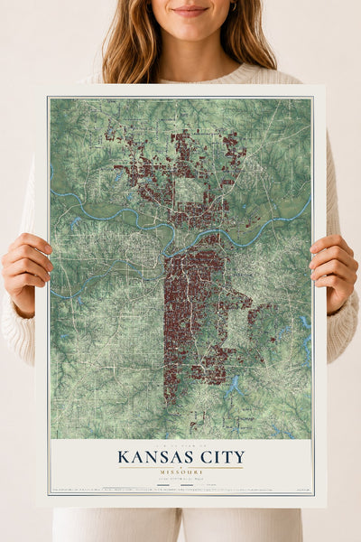 Map of Kansas City, Missouri, 18 x 24 inch unframed archival matte print