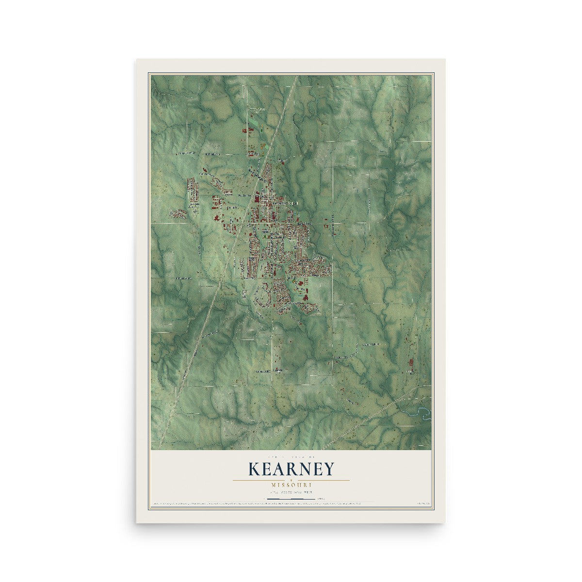 Map of Kearney, Missouri, 12 x 18 inch unframed archival matte print