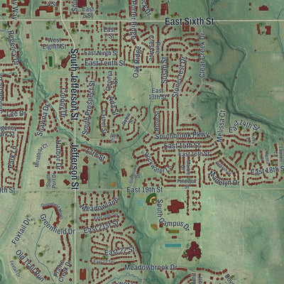 Close-up of the map of Kearney, Missouri print showing street and building detail