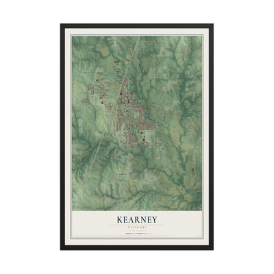 Map of Kearney, Missouri, 12 x 18 inch print in a black wood frame
