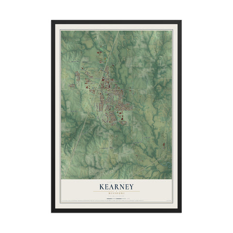 Map of Kearney, Missouri, 12 x 18 inch print in a black wood frame