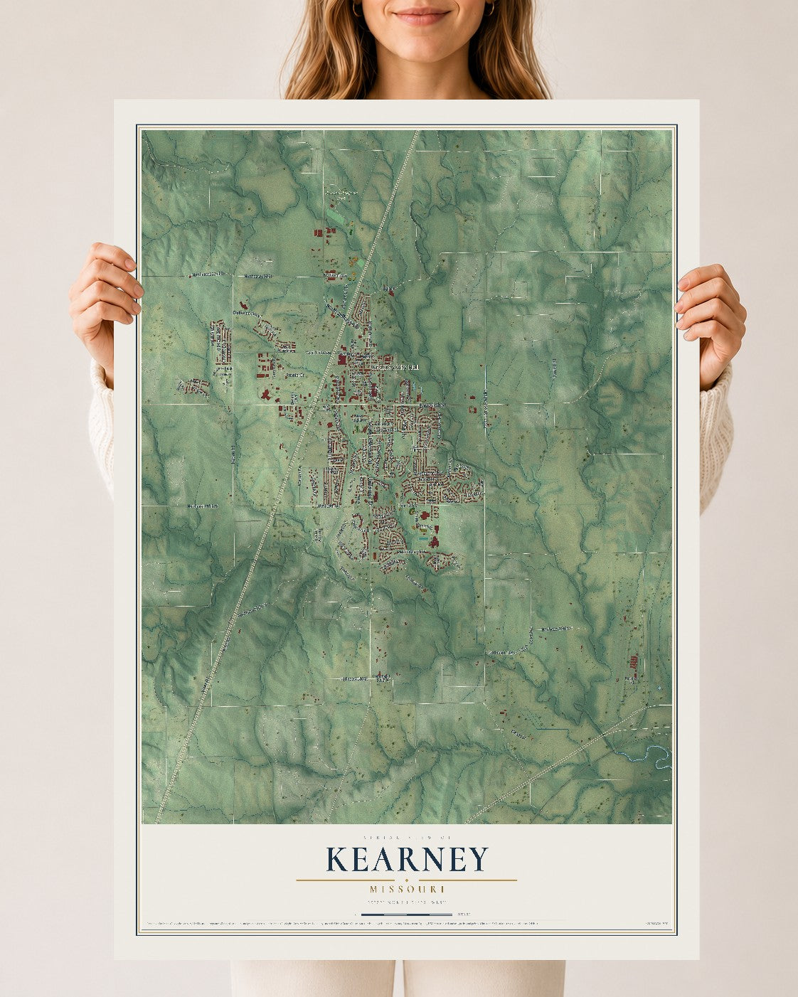 Map of Kearney, Missouri, 24 x 36 inch unframed archival matte print