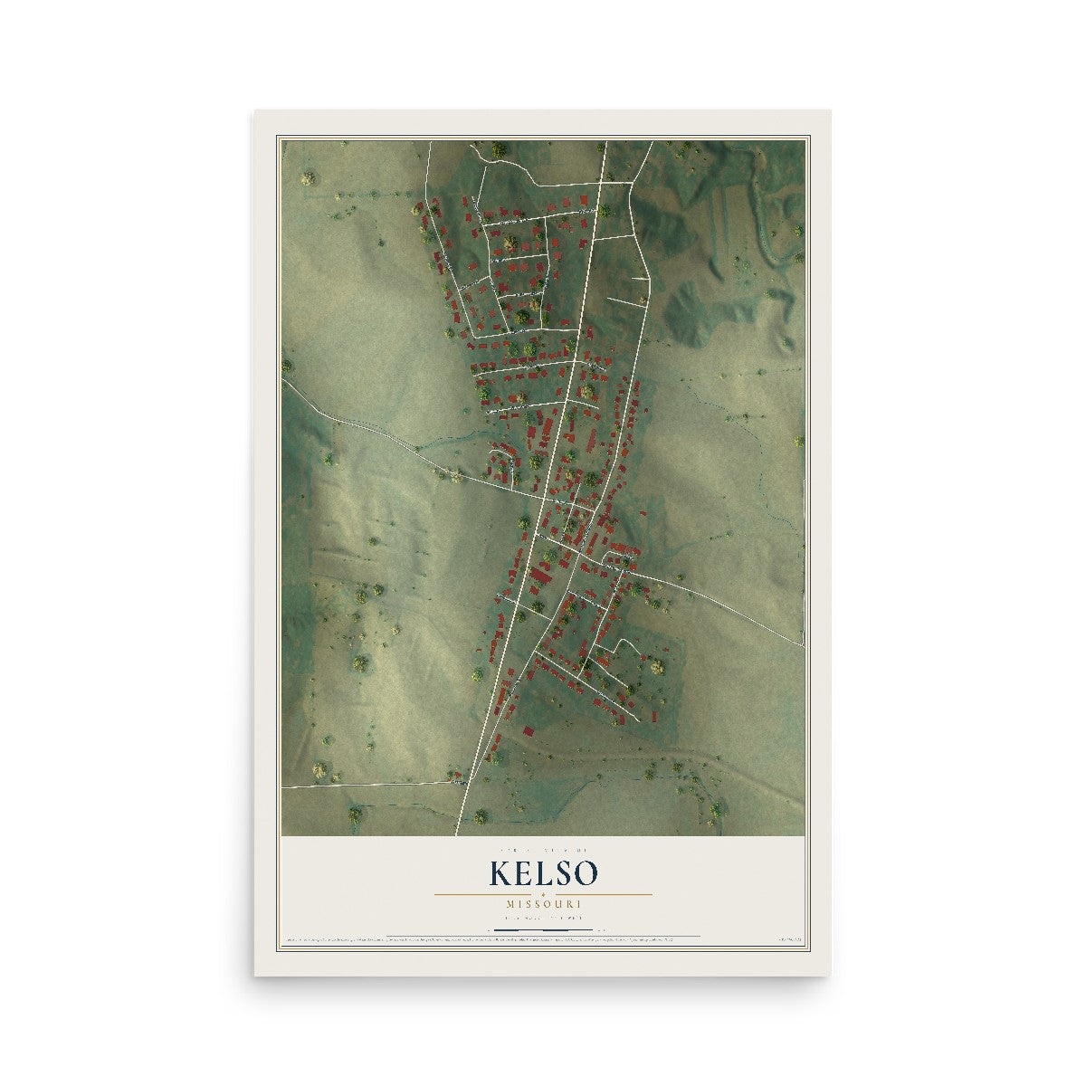 Map of Kelso, Missouri, 12 x 18 inch unframed archival matte print