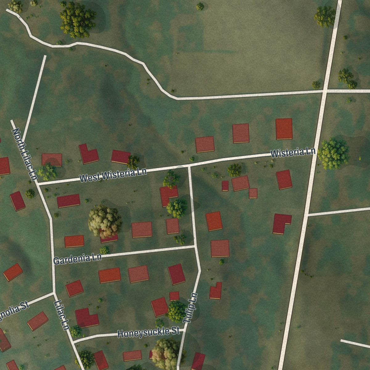 Second close-up of the map of Kelso, Missouri print showing more streets and buildings