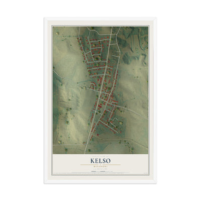 Map of Kelso, Missouri, 12 x 18 inch print in a white wood frame