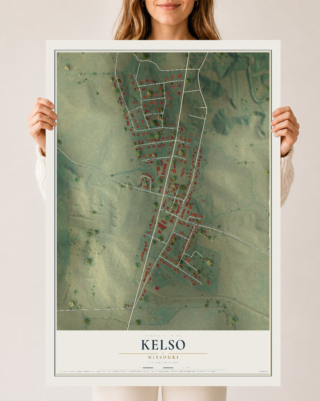 Map of Kelso, Missouri, 24 x 36 inch unframed archival matte print