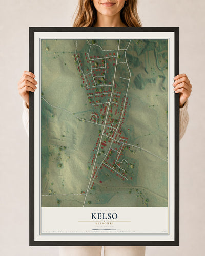 Map of Kelso, Missouri, 24 x 36 inch print in a black wood frame