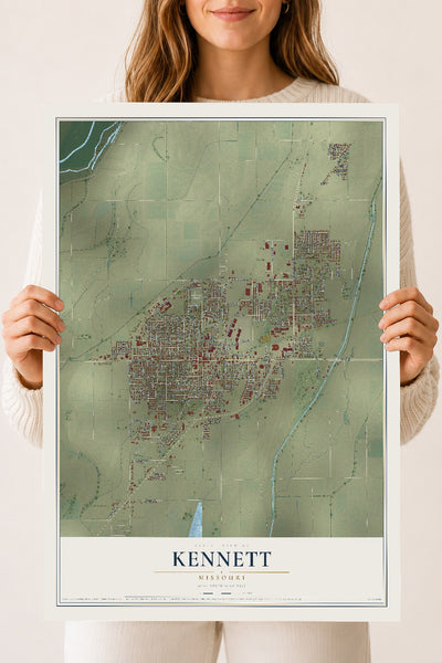 Map of Kennett, Missouri, 18 x 24 inch unframed archival matte print