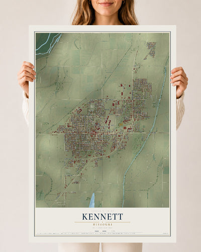 Map of Kennett, Missouri, 24 x 36 inch unframed archival matte print