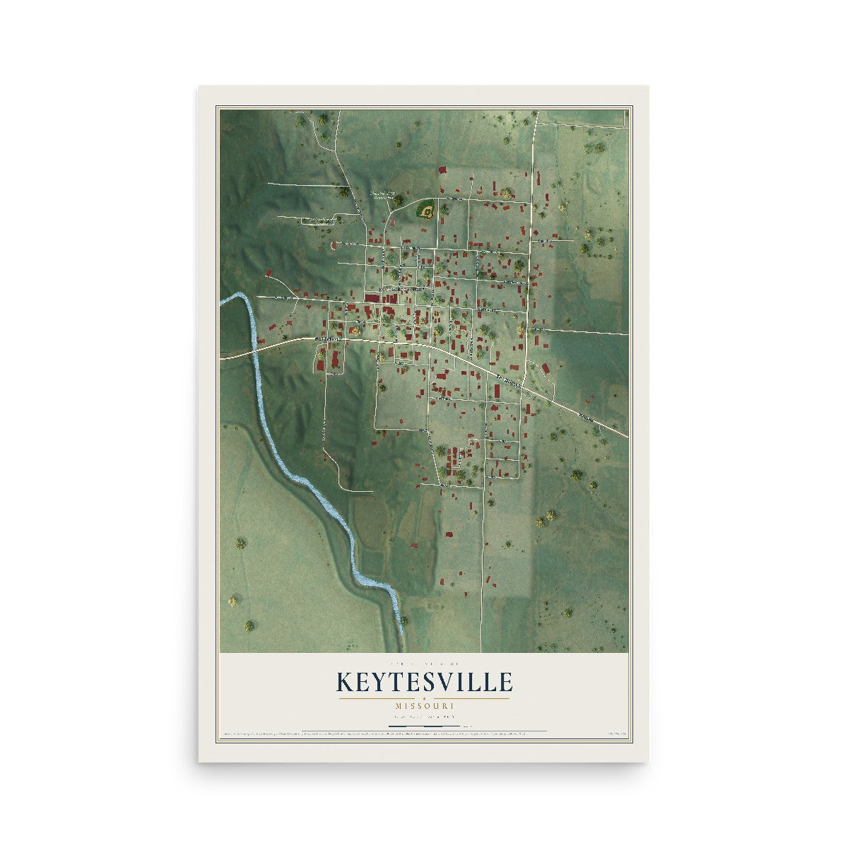 Map of Keytesville, Missouri, 12 x 18 inch unframed archival matte print