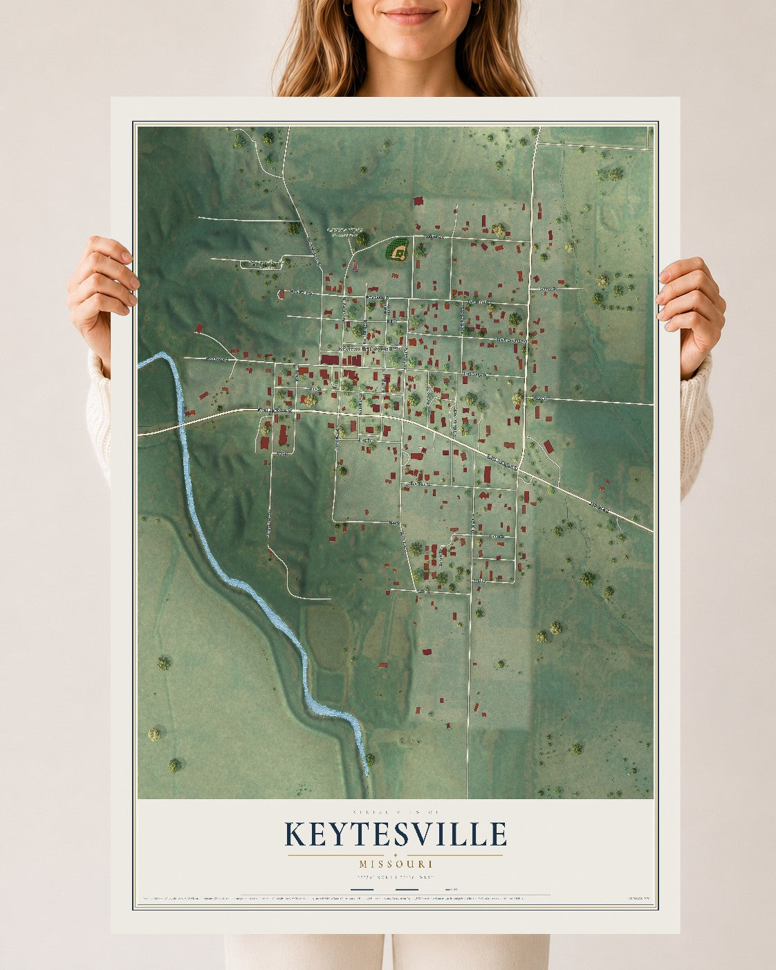 Map of Keytesville, Missouri, 24 x 36 inch unframed archival matte print