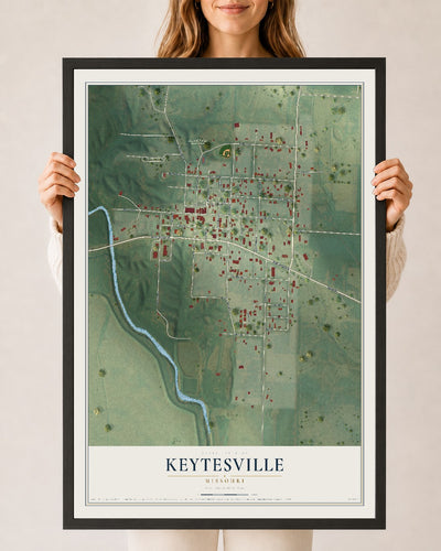 Map of Keytesville, Missouri, 24 x 36 inch print in a black wood frame