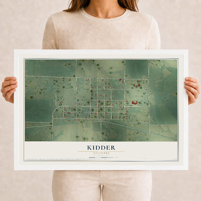 Map of Kidder, Missouri, 12 x 18 inch print in a white wood frame