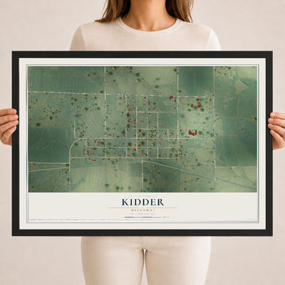 Map of Kidder, Missouri, 18 x 24 inch print in a black wood frame