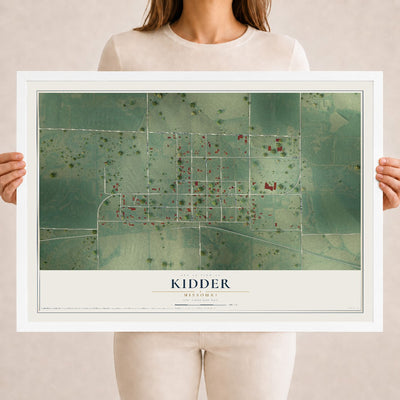 Map of Kidder, Missouri, 18 x 24 inch print in a white wood frame