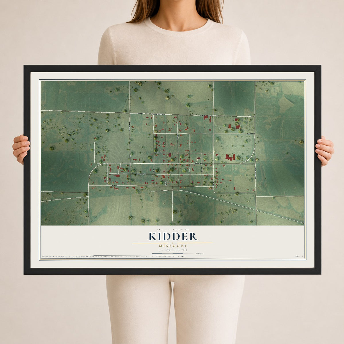 Map of Kidder, Missouri, 24 x 36 inch print in a black wood frame