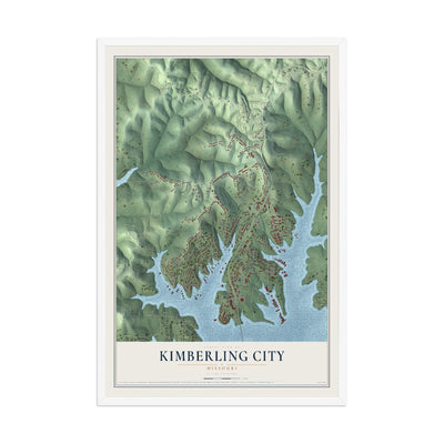 Map of Kimberling City, Missouri, 12 x 18 inch print in a white wood frame