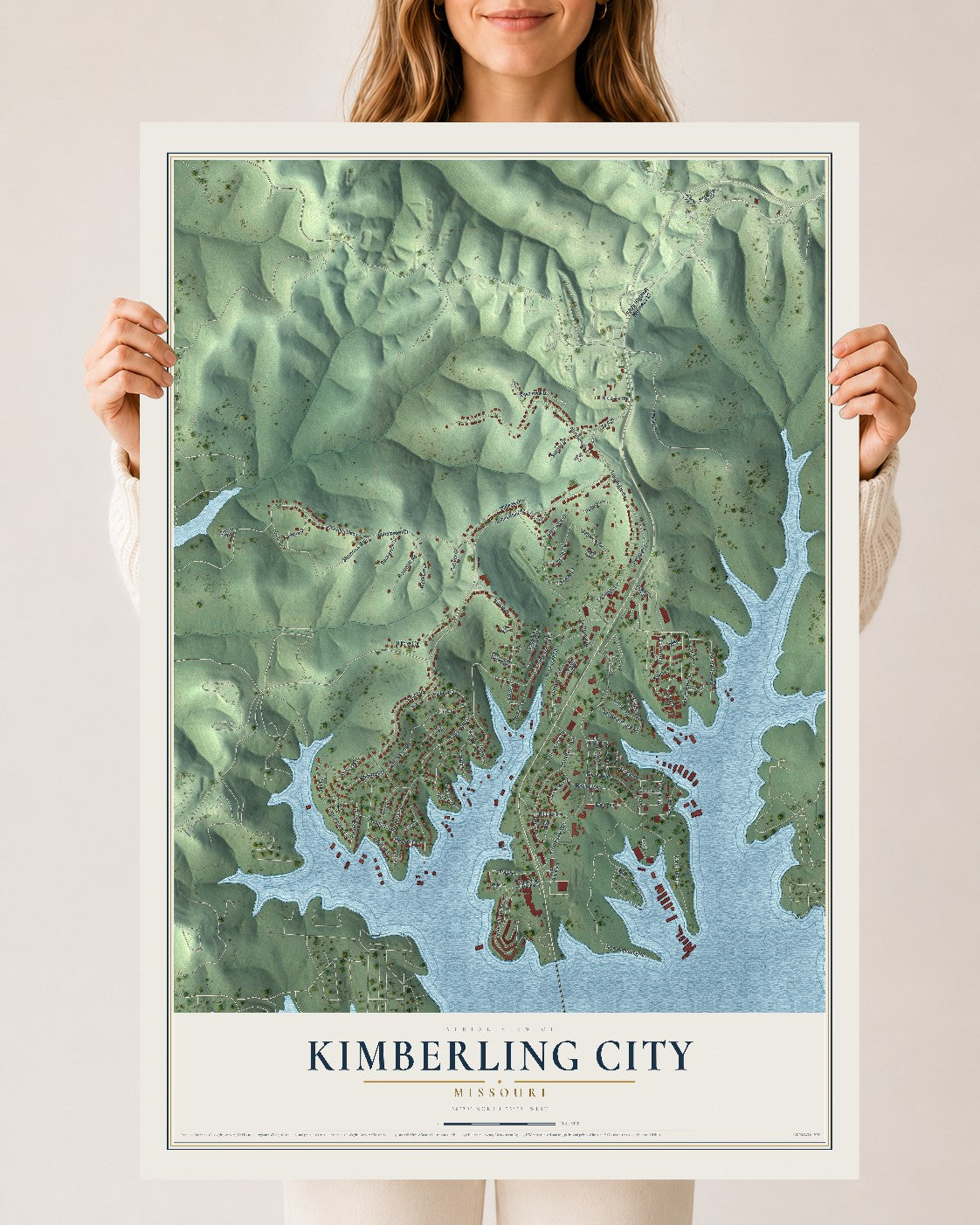 Map of Kimberling City, Missouri, 24 x 36 inch unframed archival matte print