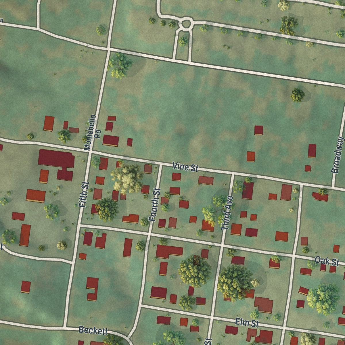 Second close-up of the map of Kimmswick, Missouri print showing more streets and buildings