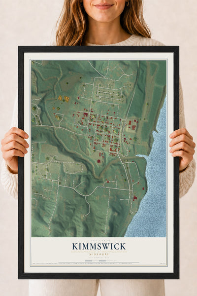Map of Kimmswick, Missouri, 18 x 24 inch print in a black wood frame