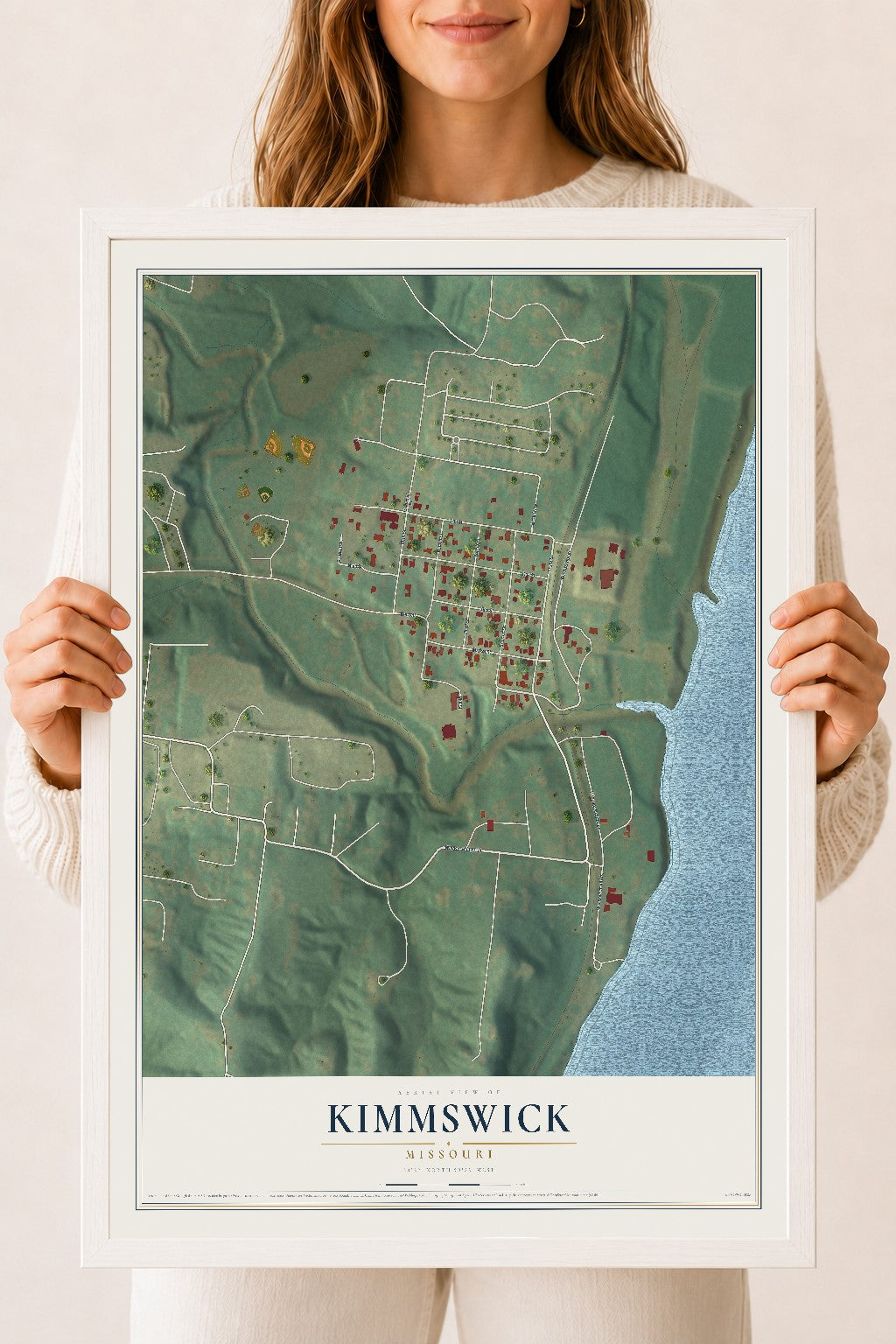 Map of Kimmswick, Missouri, 18 x 24 inch print in a white wood frame