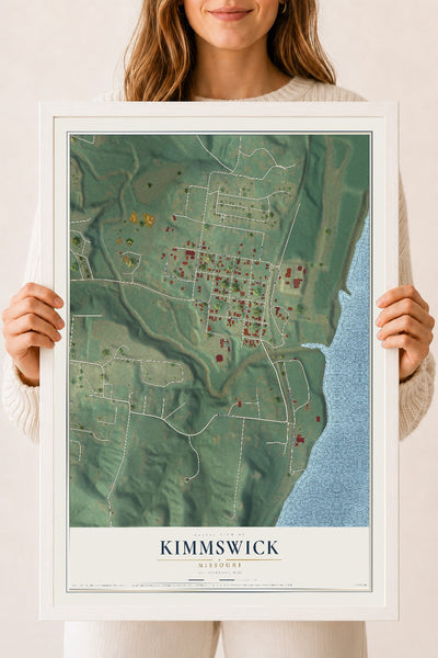 Map of Kimmswick, Missouri, 18 x 24 inch print in a white wood frame