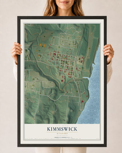 Map of Kimmswick, Missouri, 24 x 36 inch print in a black wood frame